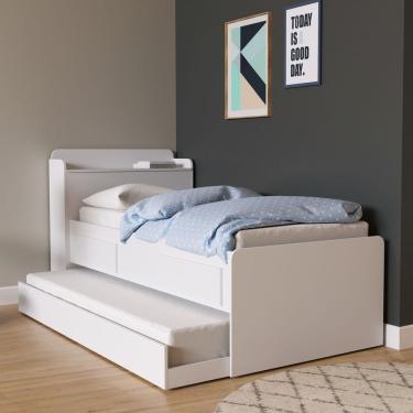 Imagem de Bicama Solteiro Branco Madeirado Baú E Gavetas