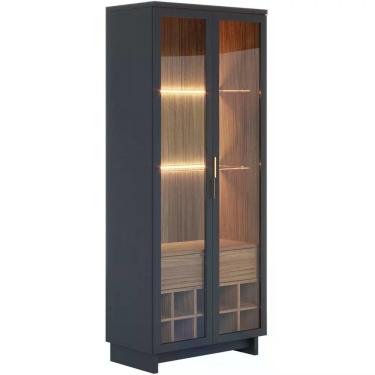 Imagem de Cristaleira 2 Portas 1 Gaveta Preto Noce Milano Clb Preto No