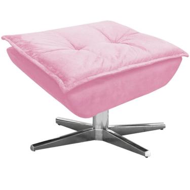 Imagem de Puff Decorativo Base Giratória Cromada Charger Suede Rosa G19 - Gran Belo