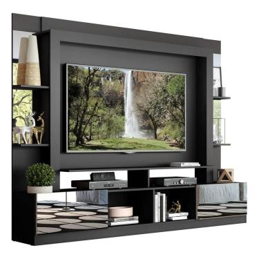 Imagem de Estante Com Suporte Tv 65" E Espelho Oslo Multimóveis V3381 Preta/Lacca Fumê Preto/Lacca Fumê