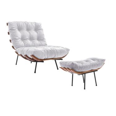 Imagem de Poltrona Costela Com Puff Em Couro Sintético Branco Cor Branco