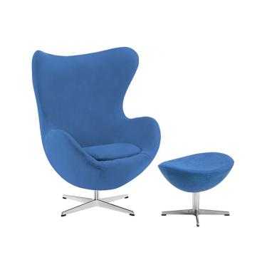 Imagem de Poltrona Egg Com Puff Base Alumínio Em Sued Azul Cor Azul