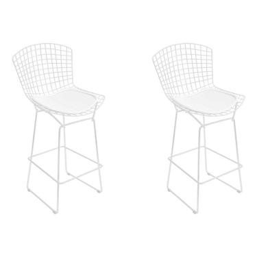 Imagem de Kit 2 Banquetas Alta Bistrô Bertoia Branca D70 Com Assento Branco Cor Branco