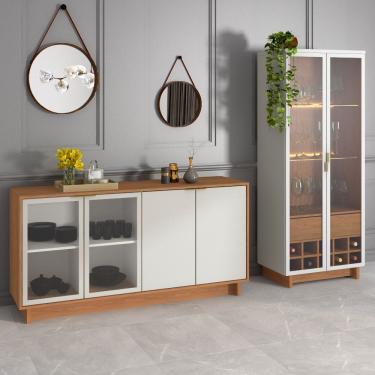 Imagem de Conjunto Decorativo Cristaleira Com Led E Buffet Aparador 160cm Tenerife/gunga Off White/freijó