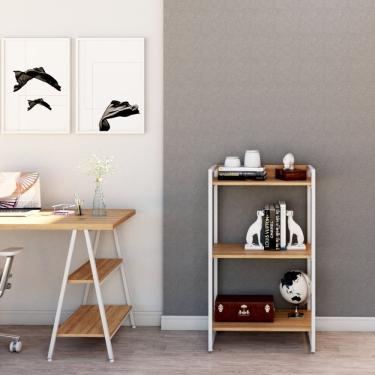 Imagem de Estante Multiuso 104cmx60cm 3 Prateleiras Kuadra Lâmina Mel/est.branca
