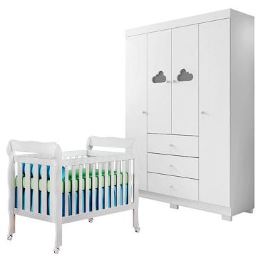 Imagem de Berço Americano Lila E Guarda Roupa Ane Branco Brilho - Phoenix Baby