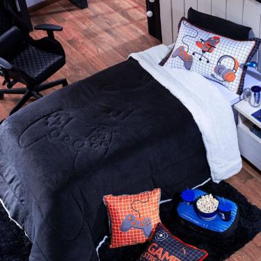 Imagem de Coberdrom Game Streamer Preto/vermelho Queen 03 Peças Com Fronhas - Dupla Face Sherpa E...
