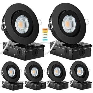 Imagem de Black Recessed Lighting 4 Inch, Ajustable Eyeball Gimbal,LED canless recessed Light with Junction Box,9W 750LM,Dimmable,5CCT Selectable,Air Tight,Black Trim, 6 Pack by KnLnny ware