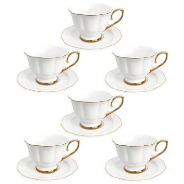 Imagem de Jg.6 Xícaras Cha c/Pires New Bone Charmant Borda Dour.240ml - L'Hermit