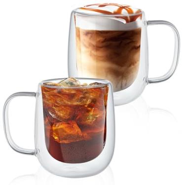 Imagem de LOPYXBR 2 canecas de café de vidro de parede dupla de 473 ml, canecas de vidro transparente de 473 ml, com alças, copos de parede dupla, 473 ml, copos de café de vidro duplo para latte, cappuccino,