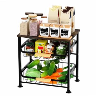 Imagem de Uninol Cesta De Frutas 3 Andares, Organizador Mesa, Suporte Cozinha Retrátil, Carrinho Multifuncional Para Escritório, Sala Estar, Cozinha, Móvel Com Rodas, Preto