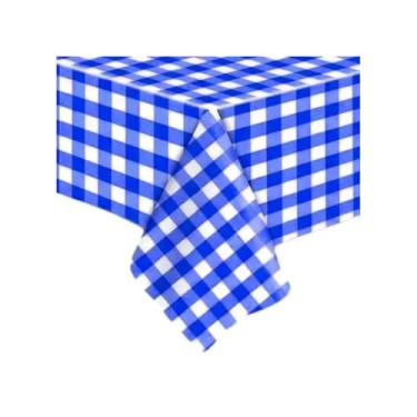 Imagem de Toalha de Mesa Metalizada Xadrez Decoração Festa Junina (Azul)