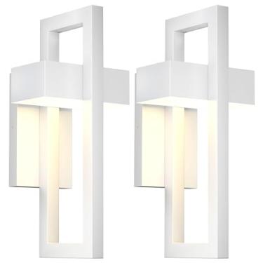 Imagem de LamQee Pacote Com 2 Luminárias De Parede Externas Modernas, 3000K, Iluminação Led Integrada, Contemporâneas Para Áreas Externas, Montagem Externa Porta Varanda, Garagem, Branco Fosco