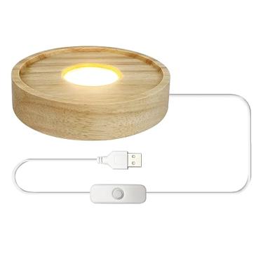 Imagem de LeJisunhs Pedestal De Exibição Luz Led, Base Lâmpada Madeira Faia Para Acrílico E Plexiglass, Mesa Casa, Arte A Laser 3D, Cristal, Vidro, Resina, Display (Cilindro 3,93 Polegadas, Branco Quente)