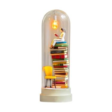 Imagem de Iluminação De Miniatura Para Cantinho De Leitura,Abajur Noturno Para Leitores Com Design De Livro - Estatueta Para Prateleira Mesa Criado Mudo Quarto E Escritório