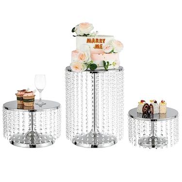 Imagem de LoveCat Conjunto De 3 Suportes Para Bolo Prata, Formas Redondas Charmosas Com Contas Cristal Mesa Sobremesas, Decoração Natal, Casamento, Aniversário, Chá Bebê