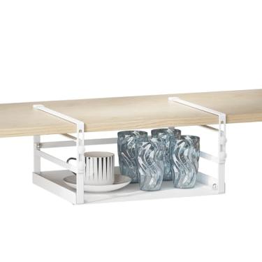 Imagem de HENGI Armazenamento Ajustável Sob A Prateleira, Organizador De Cesta Metal Resistente Para Armário Cozinha, Despensa, Lavanderia, Escrivaninha, Estante, Branco