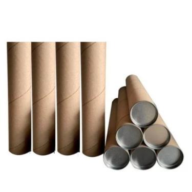 Imagem de 10 Tubo Postal Canudo Papelão Grosso 46cmx7,3 C/ Tampa Metal - GabiJov