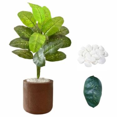 Imagem de Planta Artificial Comigo Ninguém Pode + Vaso Bojo e Pedra - Flor Imp