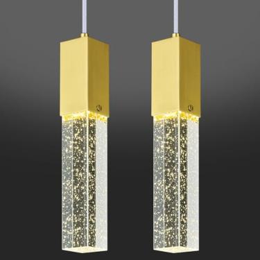 Imagem de BBLLWJ Luminárias Pendentes Modernas De Led Para Ilha Cozinha, Pacote Com 2 Mini Cristal Bolha 4500K, Iluminação Neutra Dourada Quarto
