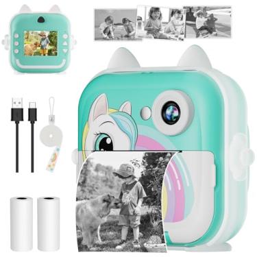 Imagem de Câmera Fotográfica Infantil, Máquina Fotográfica Instantanea Portátil, 20MP 1080P HD Câmera de Vídeo, 200 dpi, Tela de 2,4 Polegadas, Zoom de 6X, Time Lapse, com Papel de Impressão (Azul)