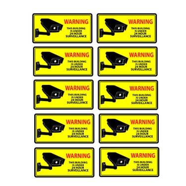 Imagem de Adesivo de câmera de segurança Mandala Crafts 24 horas de vigilância de vídeo, aviso, retangular, adesivo frontal para janela para ambientes internos ou externos, amarelo