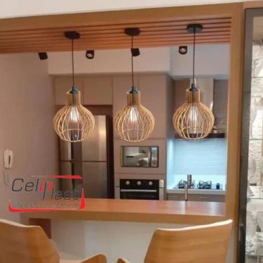 Imagem de Kit com 2 Lustres de Teto/Luminária de MDF PP para todos os ambientes 