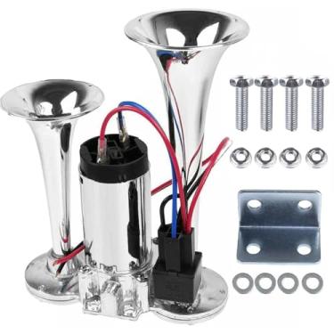 Imagem de Kqiang Buzina de ar 12V 600DB com compressor de ar kit de buzinas de trem super alto para qualquer veículo de 12 V, caminhão, barco, caminhão, trem, alto-falante