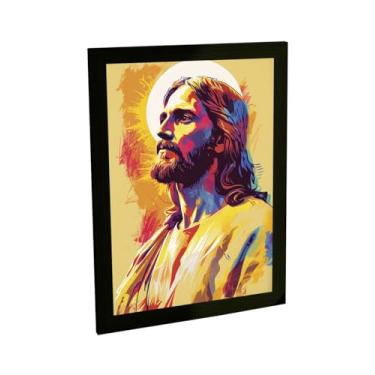 Imagem de Quadro Decorativo Jesus Cristo Ilustração Amarelo Cores Splash Decoração Poster Quarto Sala