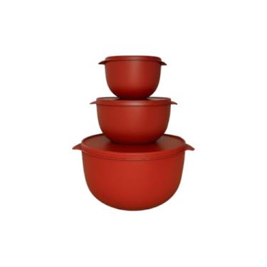 Imagem de Kit Potes Plásticos Redondos 3 unidades BOWL Marmitas, Vasilhas, Tapoer 2800ml, 1 Litro e 500ML (VERMELHO)