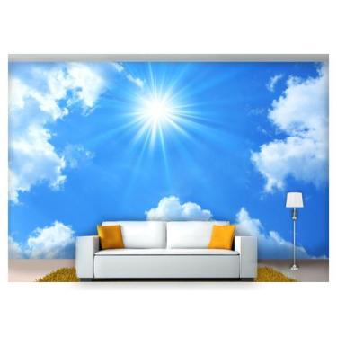 Imagem de Papel De Parede Céu Azul Nuvens Brancas Sol 3D Nsk70 - Você Decora