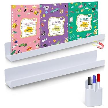 Imagem de YAMMI Pacote Com 2 Estantes Magnéticas Para Sala De Aula Quadro Branco - Versão Atualizada Organizar Livros Em Quadros Brancos, Incluindo 1 Estojo Caneta (Branco)