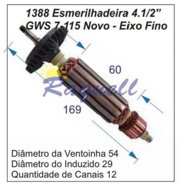 Imagem de Induzido 1388 compativel Bosch- GWS 7-115- Esmerilhadeira 4,5 - 220V