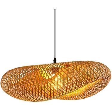 Imagem de Decoração De Boutique Lâmpada De Decoração De Casa De Vime Para Ilha De Cozinha Luminárias Tecidas De Bambu Lâmpada Pendente Para Hall Lâmpada De Vime Lustre Lâmpa, 80 * 55CM