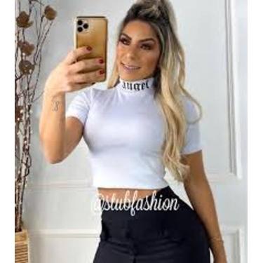 Imagem de Cropped feminino angel gola alta manga curta viscolaycra blogueira - F