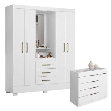 Imagem de Cômoda Sevilha E Guarda Roupa Solteiro Paris 2045150 Branco - Aramóvei