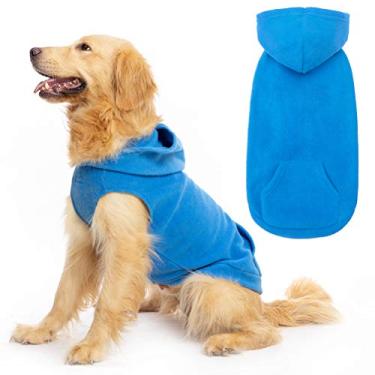 Imagem de Moletom com capuz para cães de lã com bolso, colete de primavera para clima frio moletom com anel de vedação, azul GG