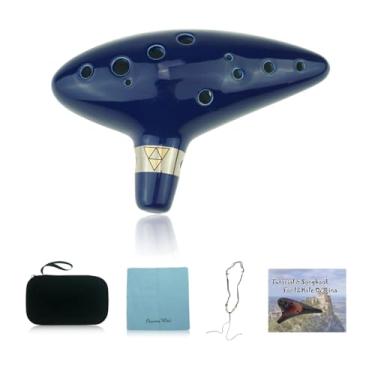 Imagem de Zelda Ocarina – Flauta de cerâmica de 12 furos em azul escuro com símbolo Triforce e ajuste C Major