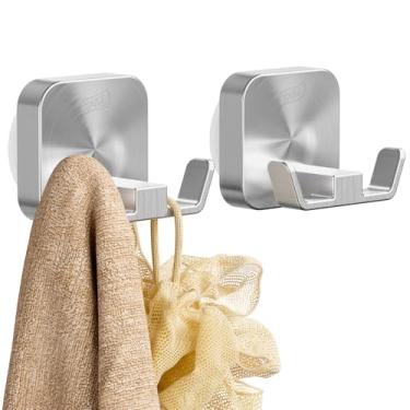 Imagem de TAILI Ganchos elegantes de sucção de banheiro de aço inoxidável 304 para toalha, roupão de banho, bucha, gancho de parede de vidro para pendurar sem danos, suporte de ventosa forte patenteado, suporta