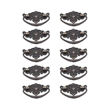 Imagem de FarBoat Puxador de gaveta de cômoda vintage europeu antigo fosco em forma de nuvem verde bronze antigo 2,8" × 1,17,8 cm, pacote com 10