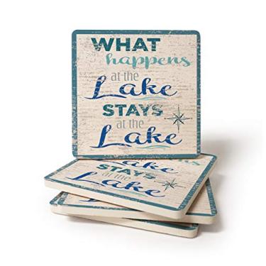 Imagem de CoasterStone Porta-copos absorventes - What Happens at The Lake Stays, 10 cm de largura, conjunto de quatro