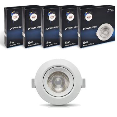 Imagem de 5x Spot Led Redondo Embutir 5w Luz Branco Frio 6500k Bivolt
