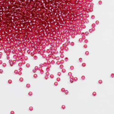 Imagem de Tibaoffy Rosa vermelha transparente com contas forradas de prata tamanho 8/0 artesanato contas de semente de vidro 3 mm para fabricação de joias (total cerca de 100 g cerca de 3600 peças)