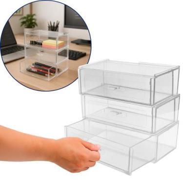 Imagem de Kit 3 Gaveta Organizadora Modular Display Multiuso Escritório Maquiage