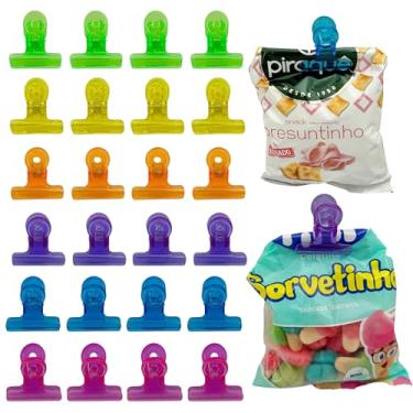 Imagem de Kit 24 Prendedor Clip Colorido Para Fechar Embalagens Comida Alimentos Pacotes Sacos Etc