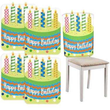 Imagem de SearchI Capa de cadeira de aniversário para sala de aula, 4 peças, capa de assento fofa de feliz aniversário, capas traseiras para estudantes em idade pré-escolar (verde)