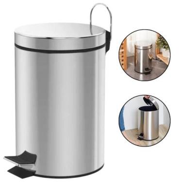 Imagem de Lixeira Inox Premium Redonda 5L Tampa Basculante e Cesto Removível Bas