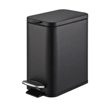 Imagem de Lixeira Banheiro e Cozinha Retangular 5,0L Preta em Aço Carbono com Pe