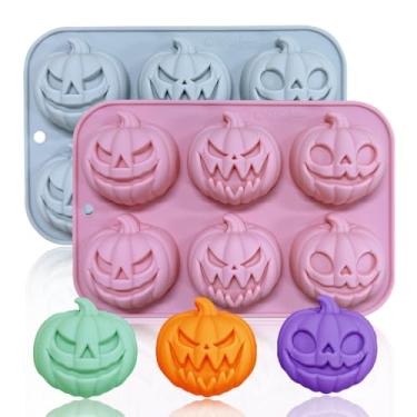 Imagem de Pacote com 2 moldes de chocolate de abóbora, 6 cavidades, 3 formas diferentes, moldes de silicone de abóbora para velas de aromaterapia, chocolate, doces, sabonete, bolo, enfeite de cupcake