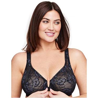 Imagem de Glamorise Sutiã feminino Plus Size Lacey T-Back Wonderwire com aro #9246, Preto, 34D
